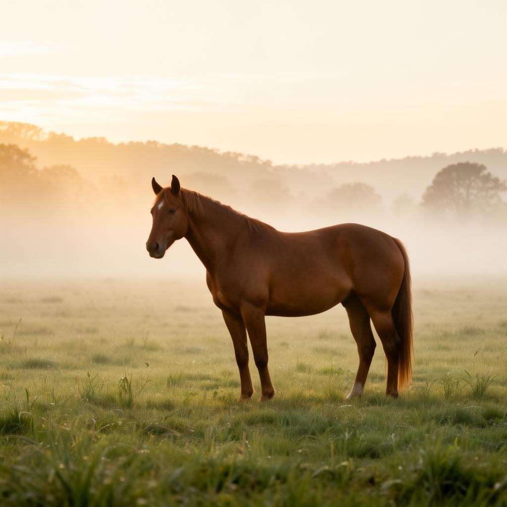 Rolling Tennessee pasture at golden hour, fence line running toward a stand of trees