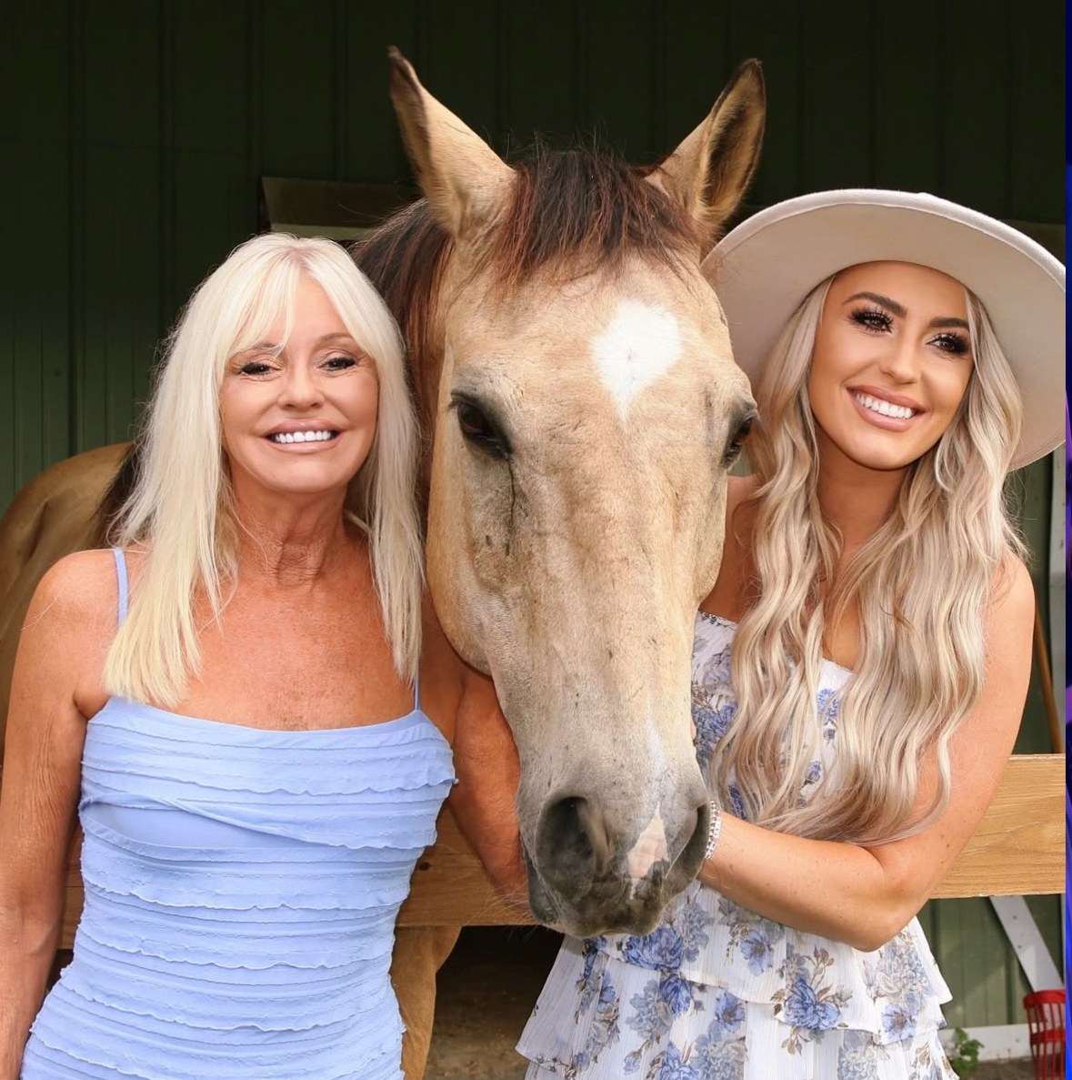 Guests posing with Hank in the barn